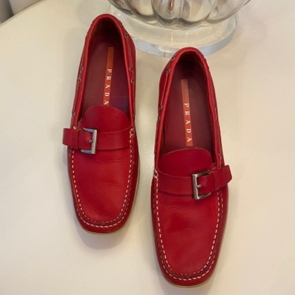 Prada Red Loafers Drivers Size EU 37.5